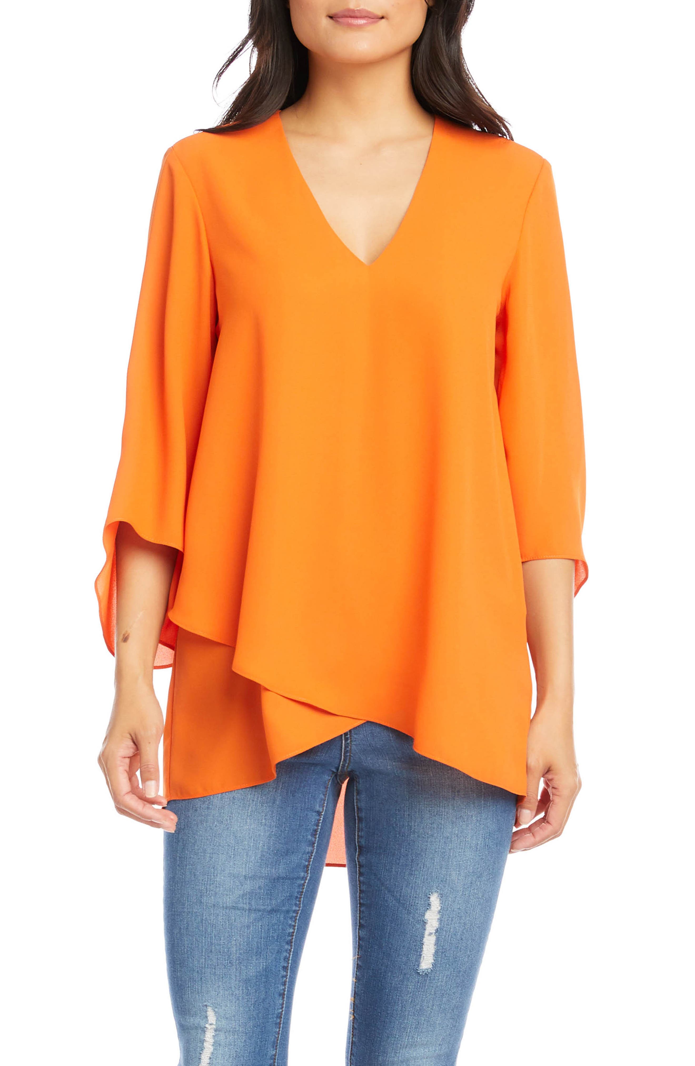Womens orange rust colour ribbed bell long sleeve wrap top in size 6 8 & 12 new